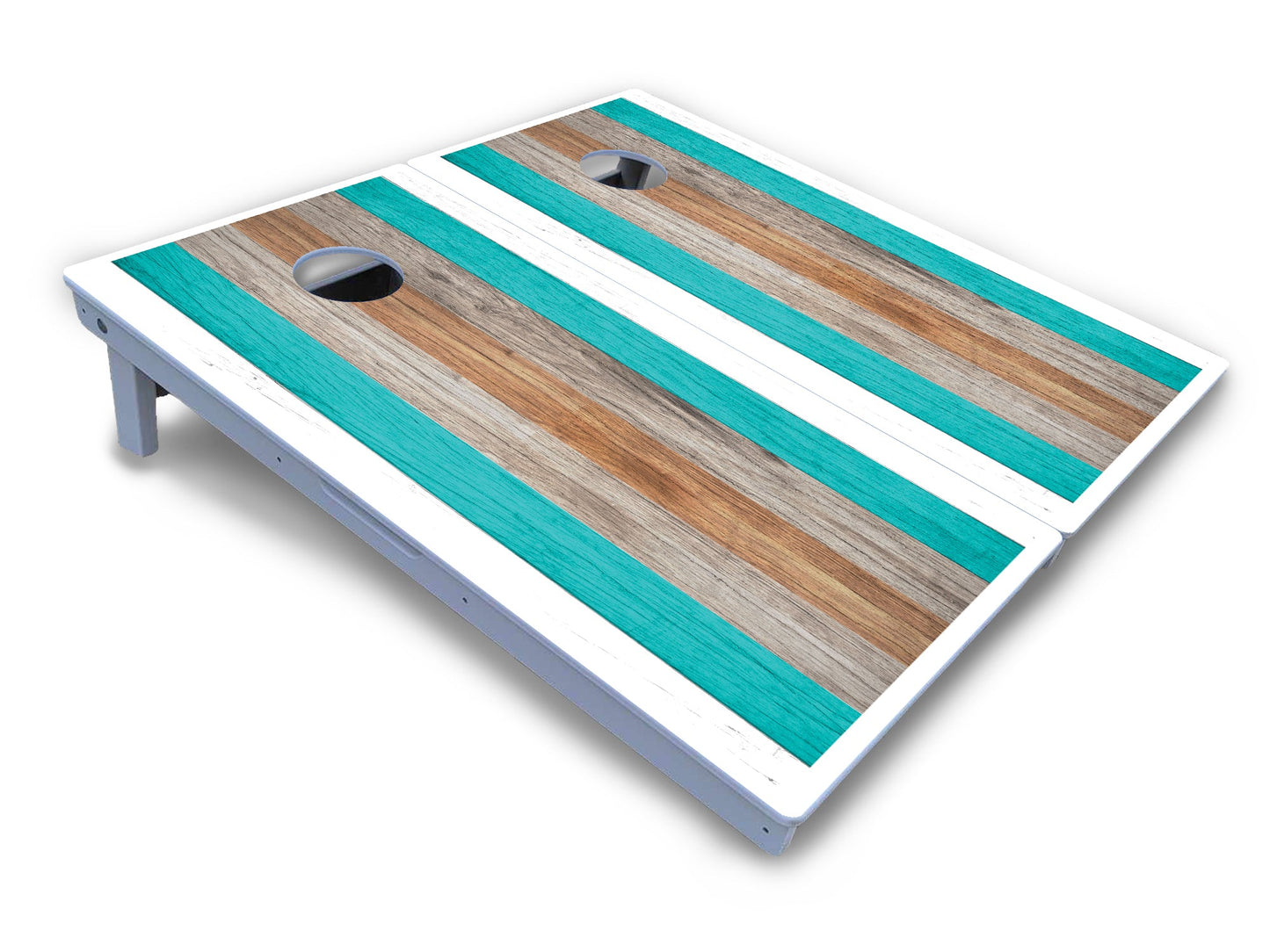Beach Theme Stripe Cornhole Boards - All Weather Series