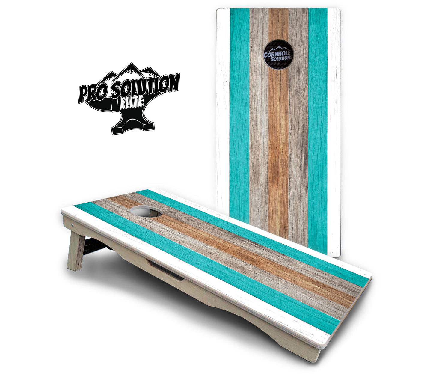 Beach Theme Stripe Cornhole Boards - Pro Solution Elite Series