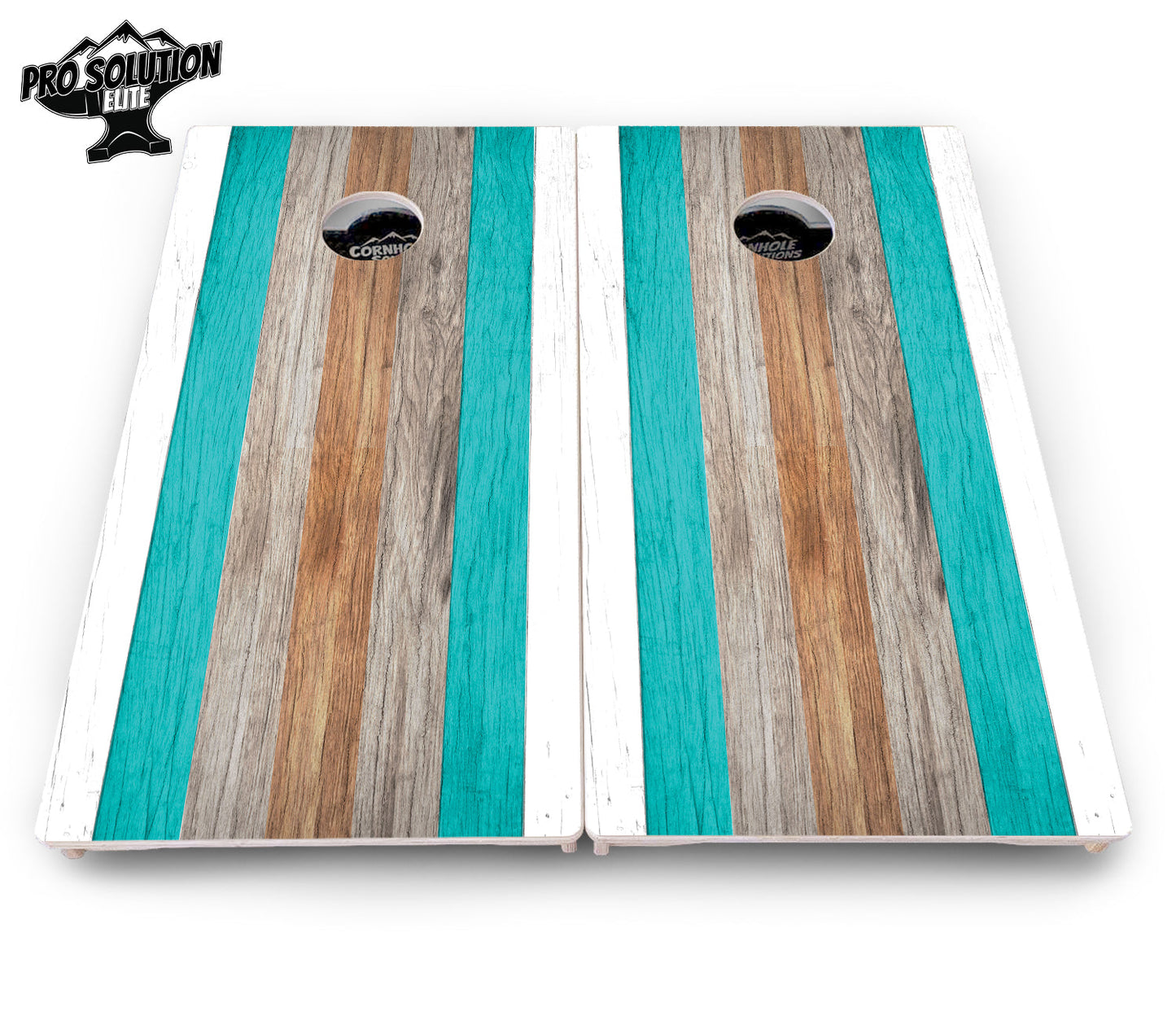Beach Theme Stripe Cornhole Boards - Pro Solution Elite Series