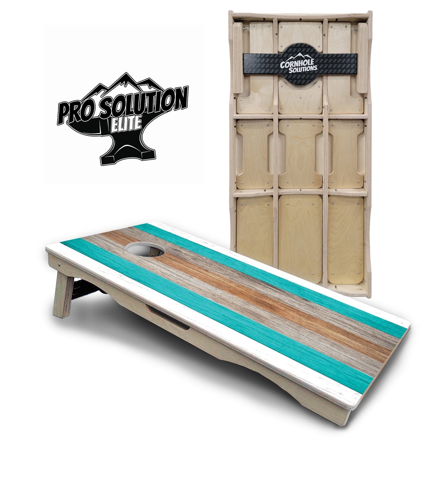 Beach Theme Stripe Cornhole Boards - Pro Solution Elite Series