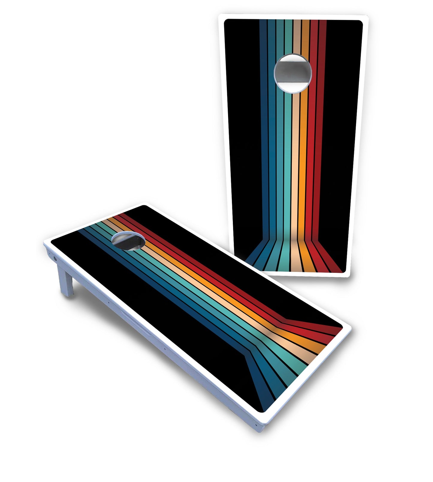 Retro Colorful Stripes Cornhole Boards - All Weather Series