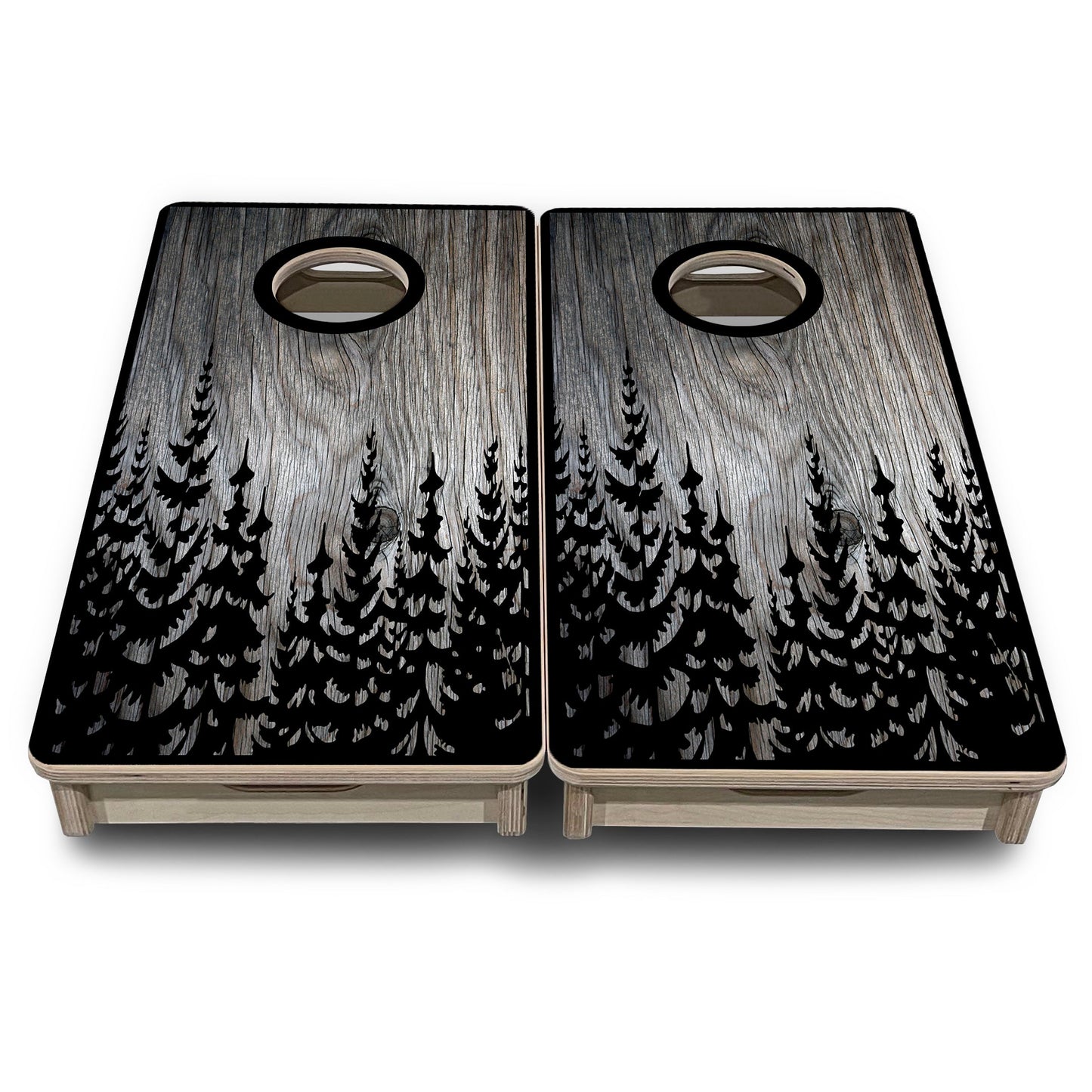 Mini Cornhole Boards - Greyscale Pine Trees