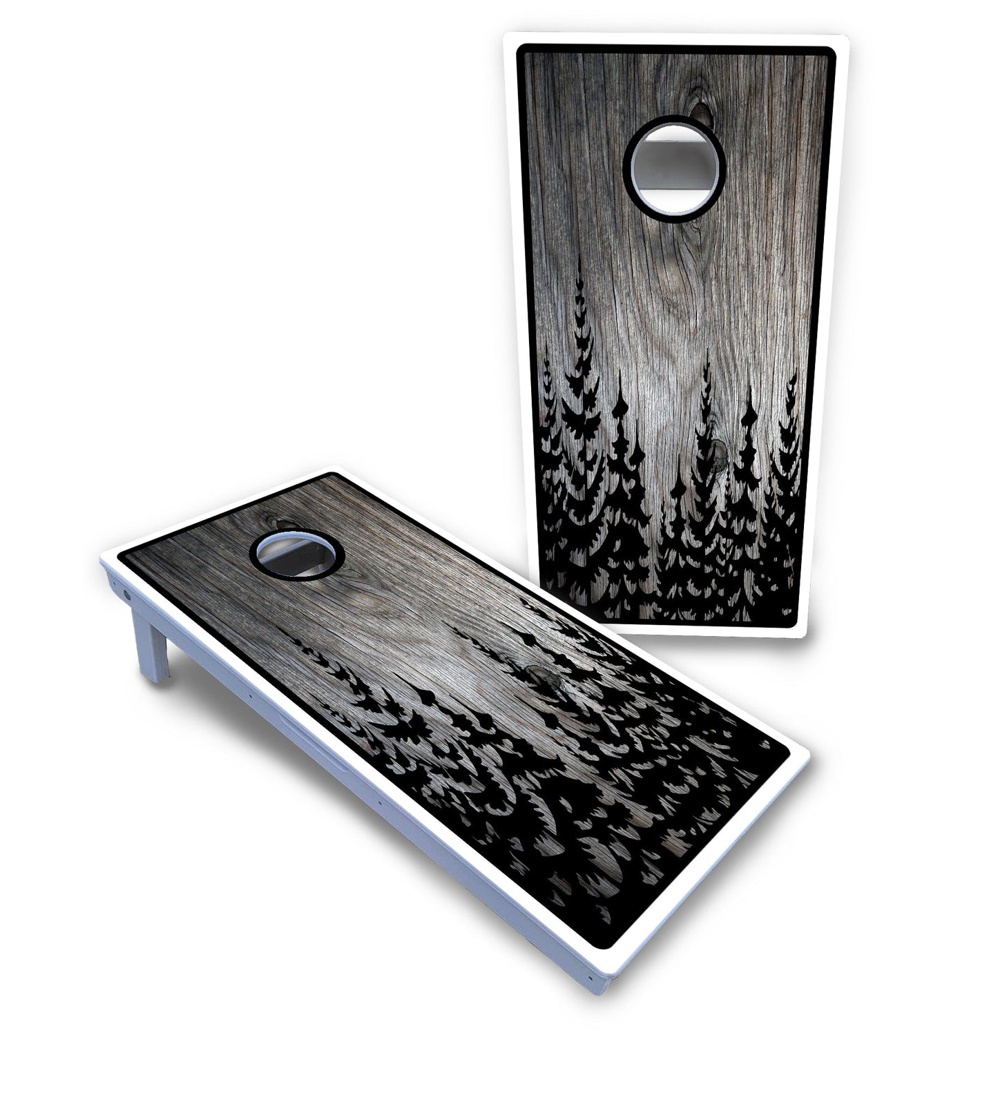 Greyscale Pine Trees Cornhole Boards - All Weather Series