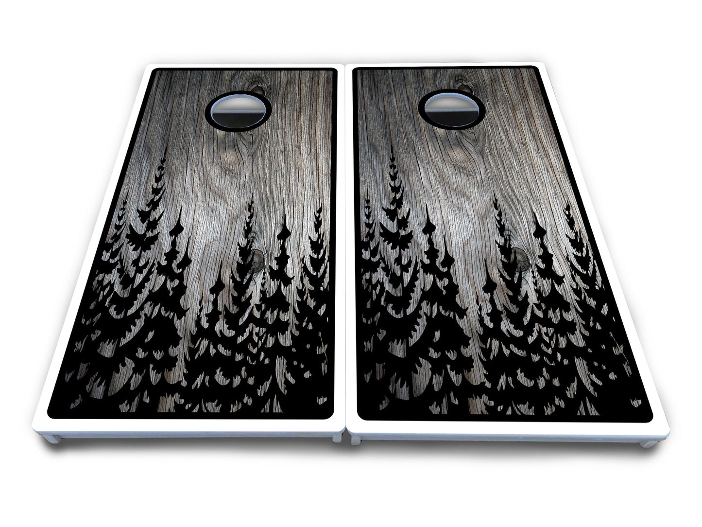 Greyscale Pine Trees Cornhole Boards - All Weather Series