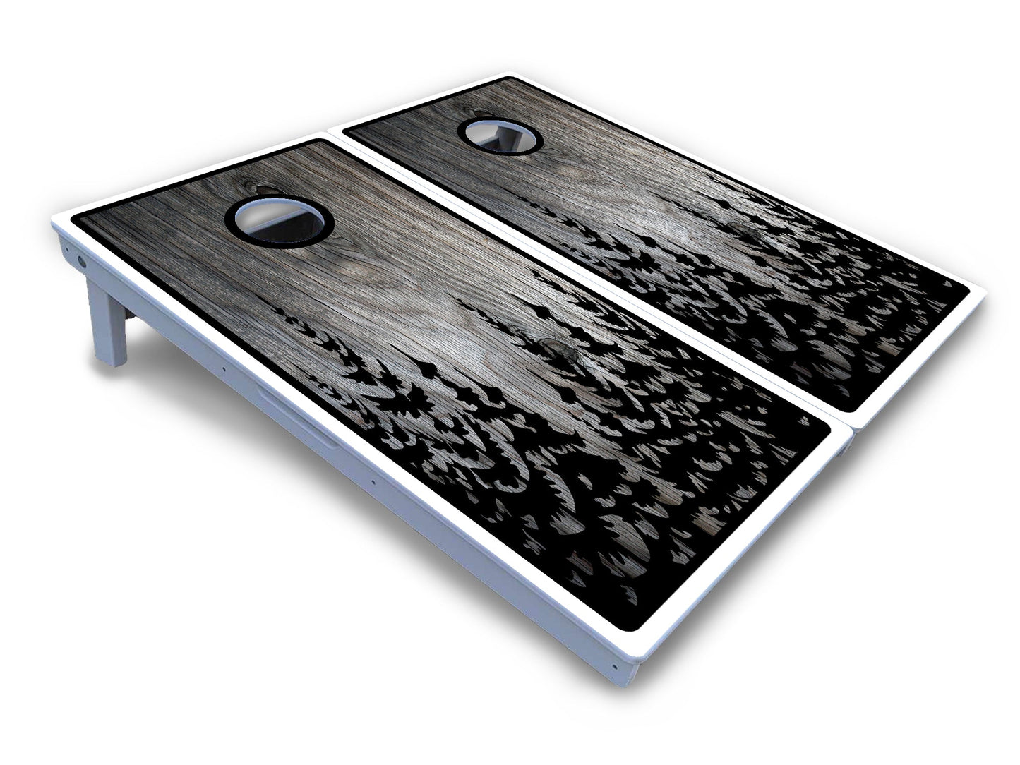 Greyscale Pine Trees Cornhole Boards - All Weather Series