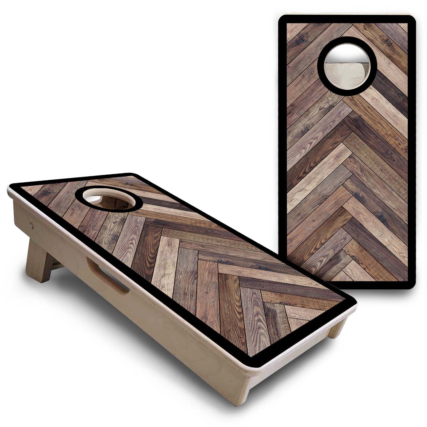 Mini Cornhole Boards - Herringbone w/ Border