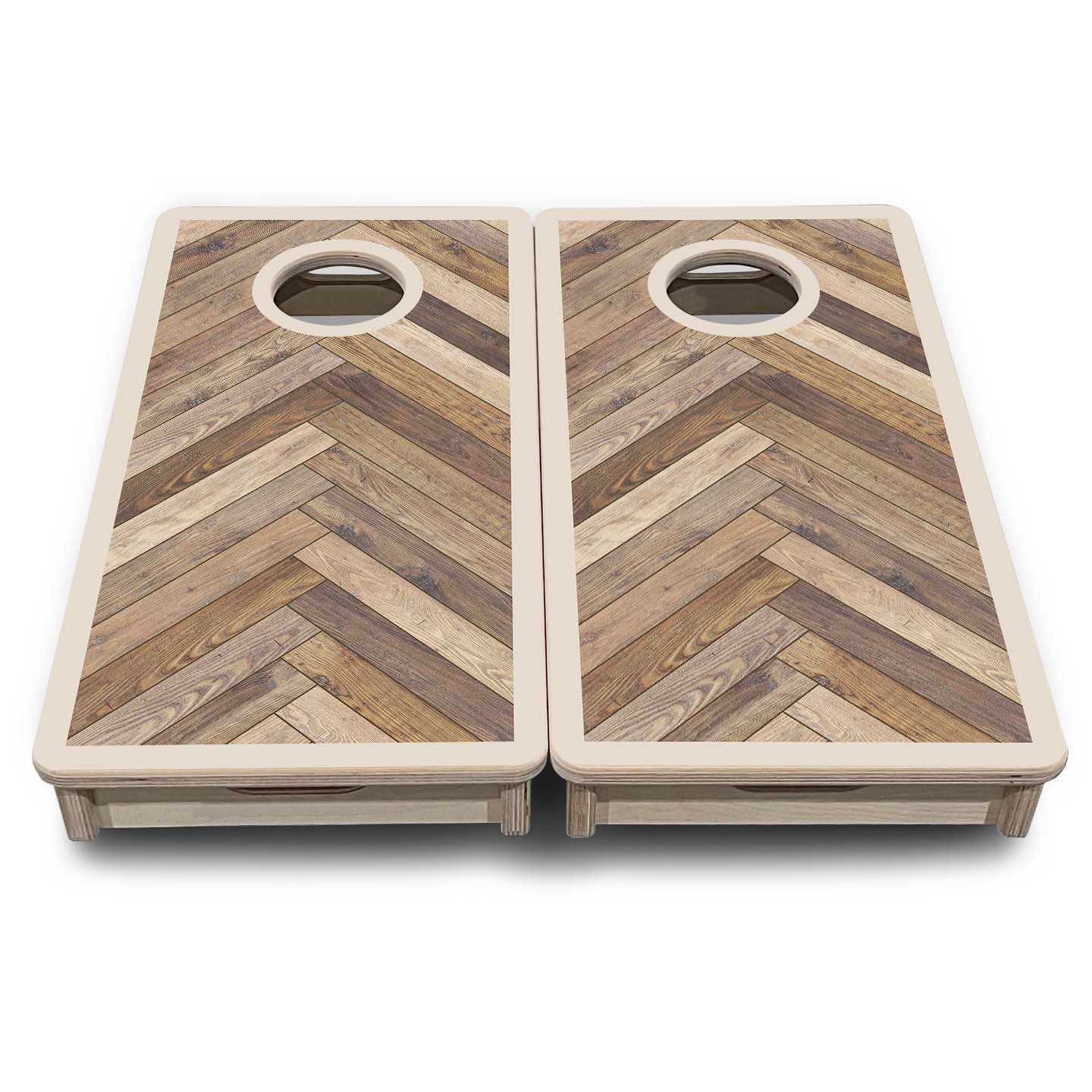 Mini Cornhole Boards - Herringbone w/ Border