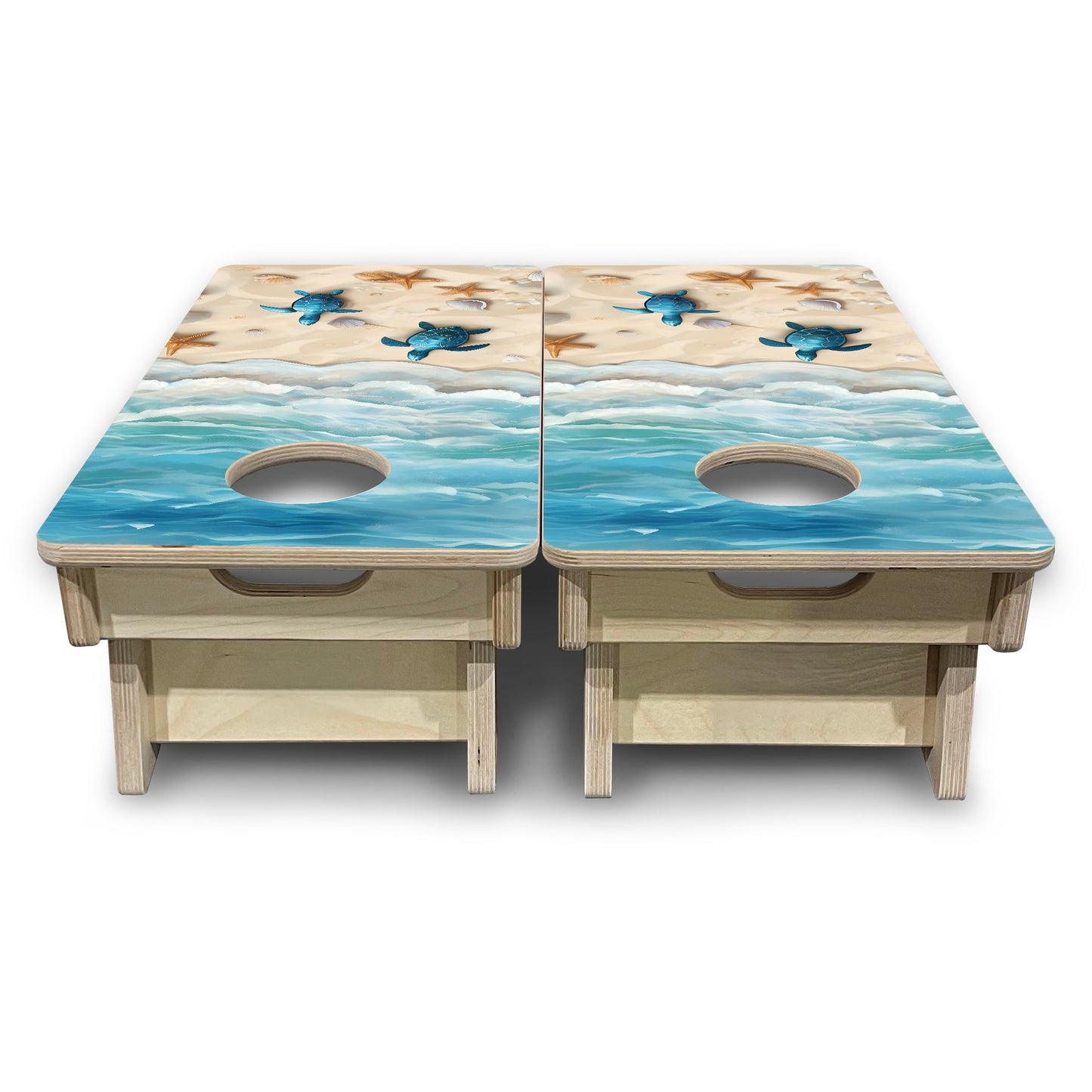 Mini Cornhole Boards - Sea Turtle Beach Scene