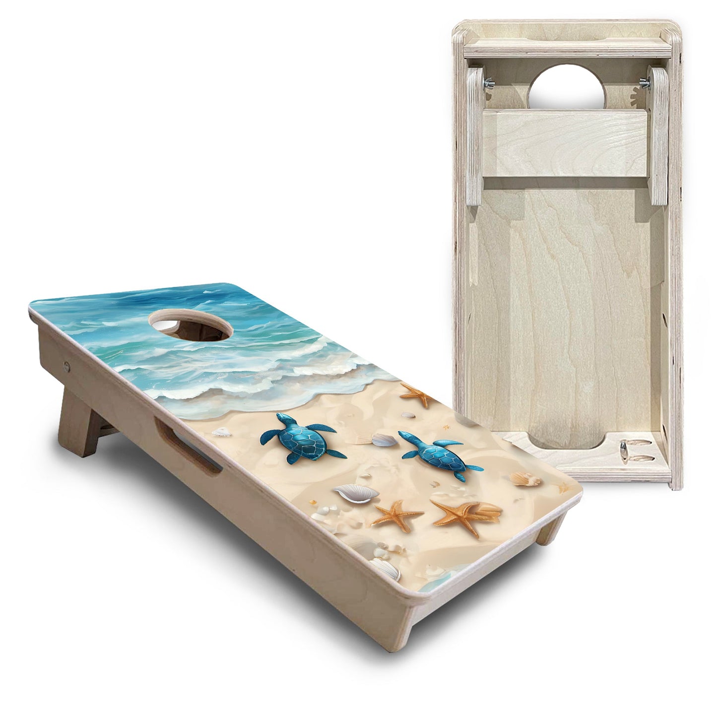 Mini Cornhole Boards - Sea Turtle Beach Scene