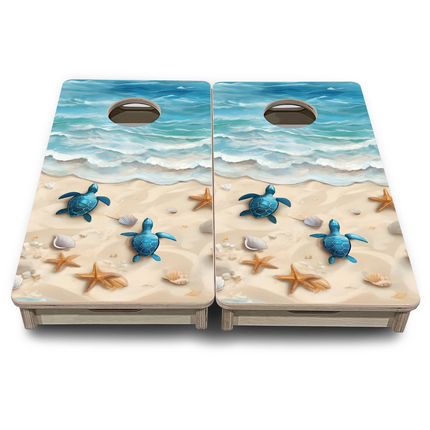 Mini Cornhole Boards - Sea Turtle Beach Scene