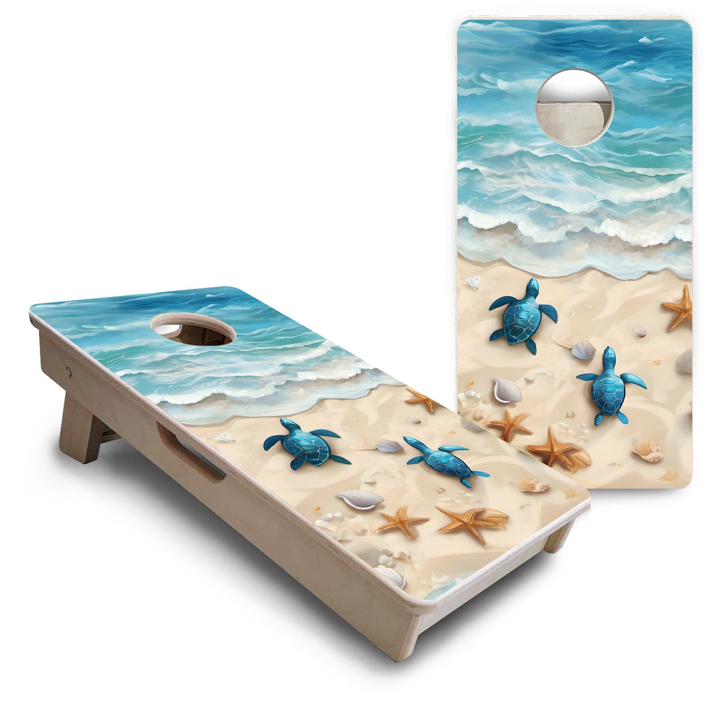 Mini Cornhole Boards - Sea Turtle Beach Scene