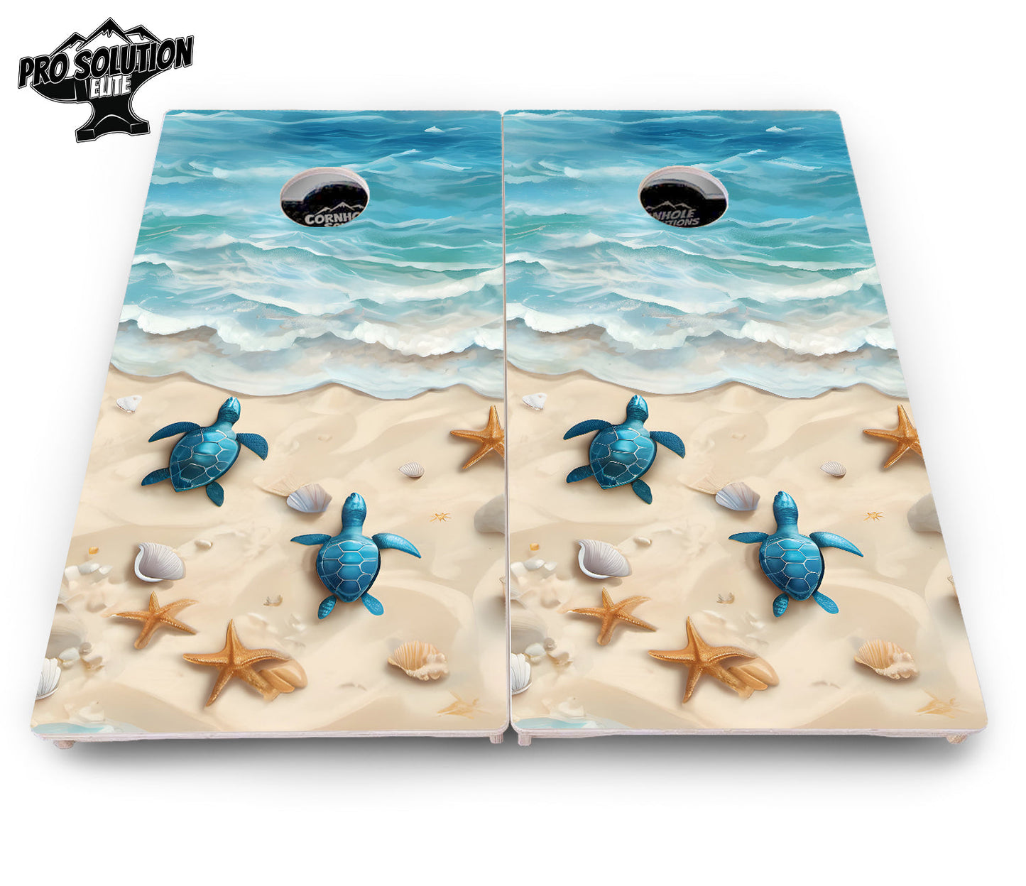 Sea Turtle Beach Scene Cornhole Boards - Pro Solution Elite Series