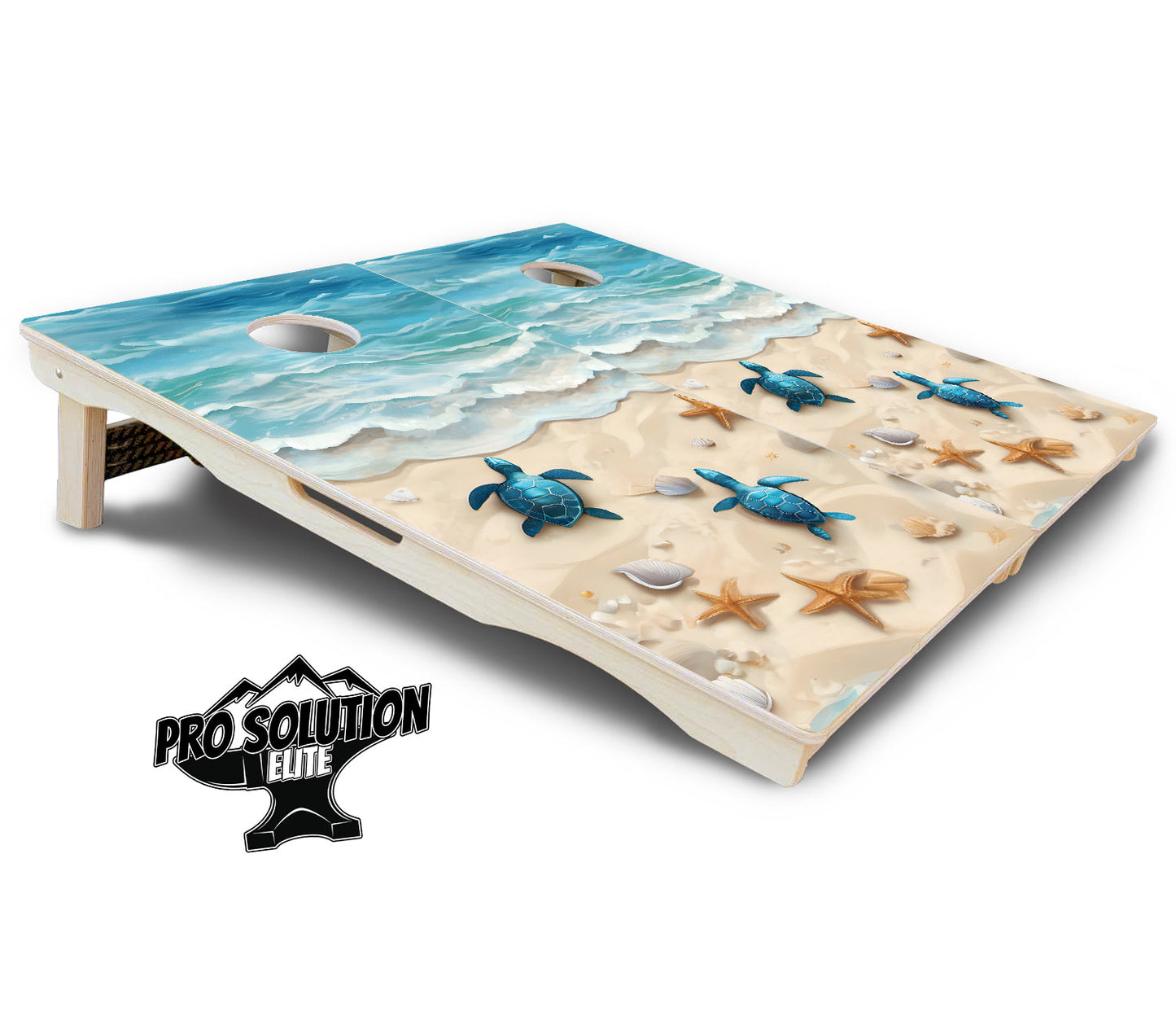 Sea Turtle Beach Scene Cornhole Boards - Pro Solution Elite Series