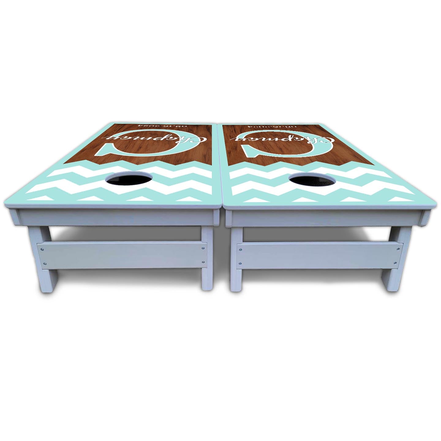 Mint Chevron Cornhole Boards - All Weather Series