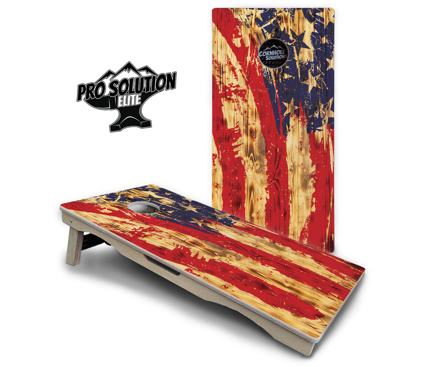 Faded Brush Burnt Flag Cornhole Boards - Pro Solution Elite Series