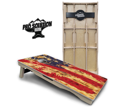 Faded Brush Burnt Flag Cornhole Boards - Pro Solution Elite Series