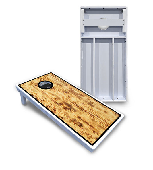 Burnt Wood Black Border Cornhole Boards - All Weather Series