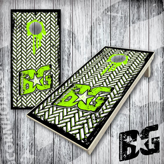 BG Cornhole Boards - Green with Herringbone