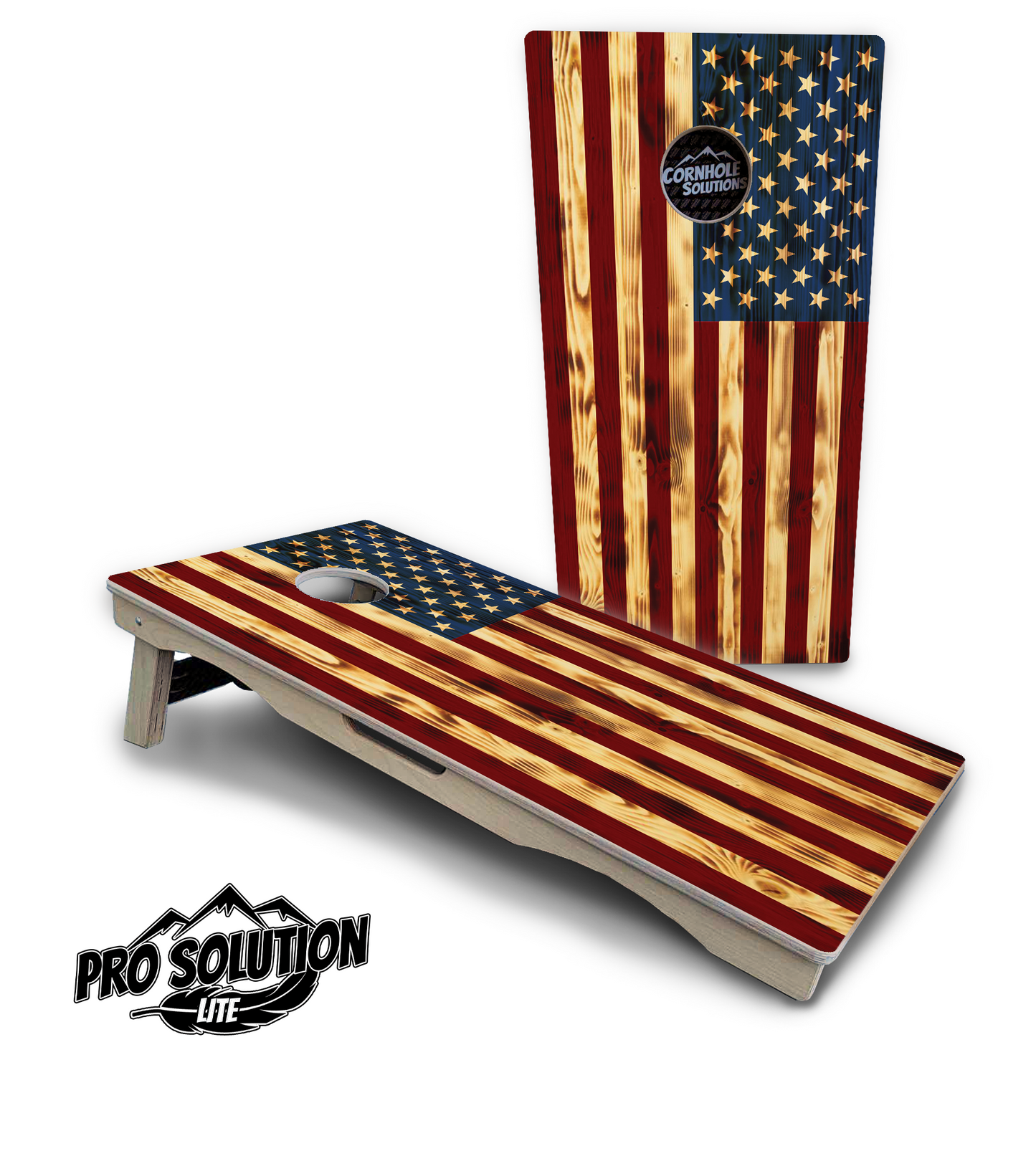 Burnt Color USA Flag Cornhole Boards - Pro Solution Lite Series