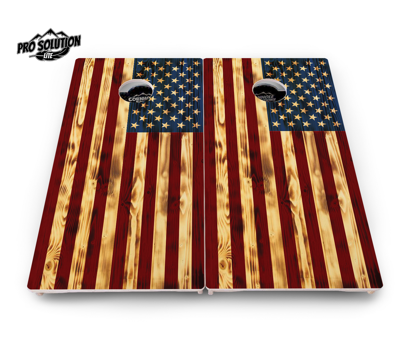 Burnt Color USA Flag Cornhole Boards - Pro Solution Lite Series
