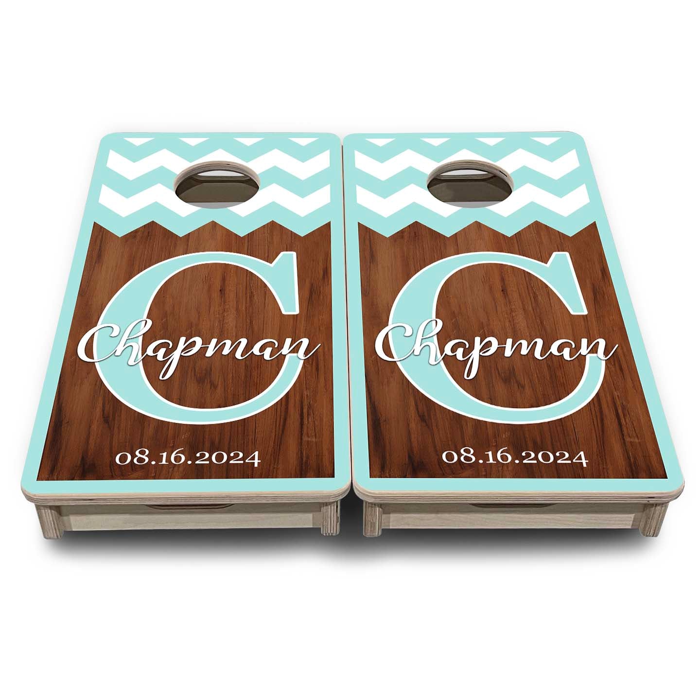 Mini Cornhole Boards - Mint Chevron