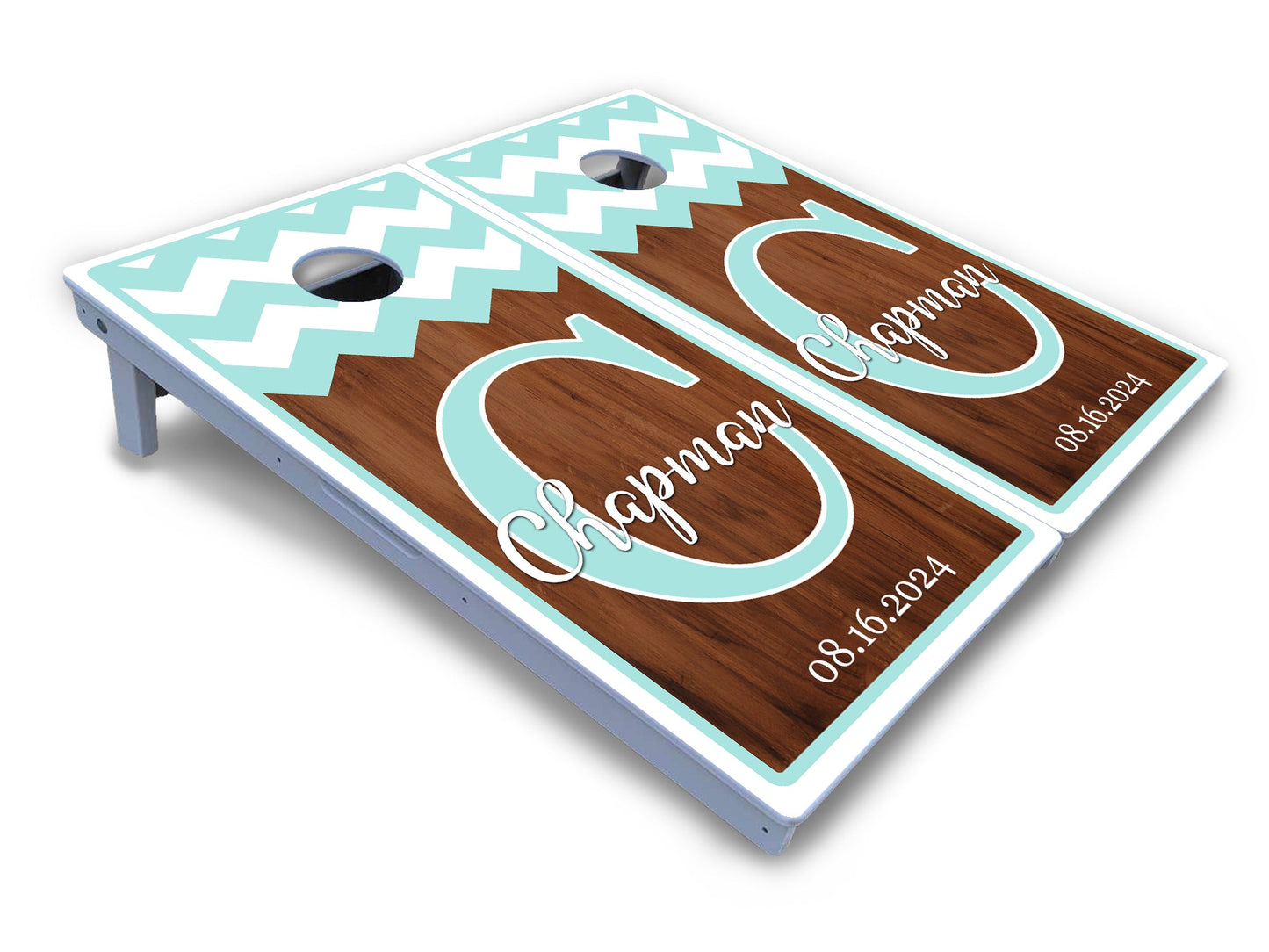 Mint Chevron Cornhole Boards - All Weather Series