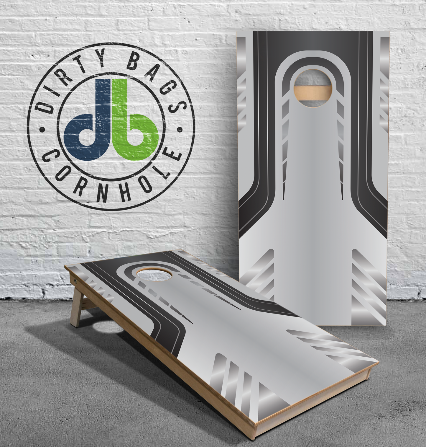 Professional Cornhole Boards - Black and Silver Metallic