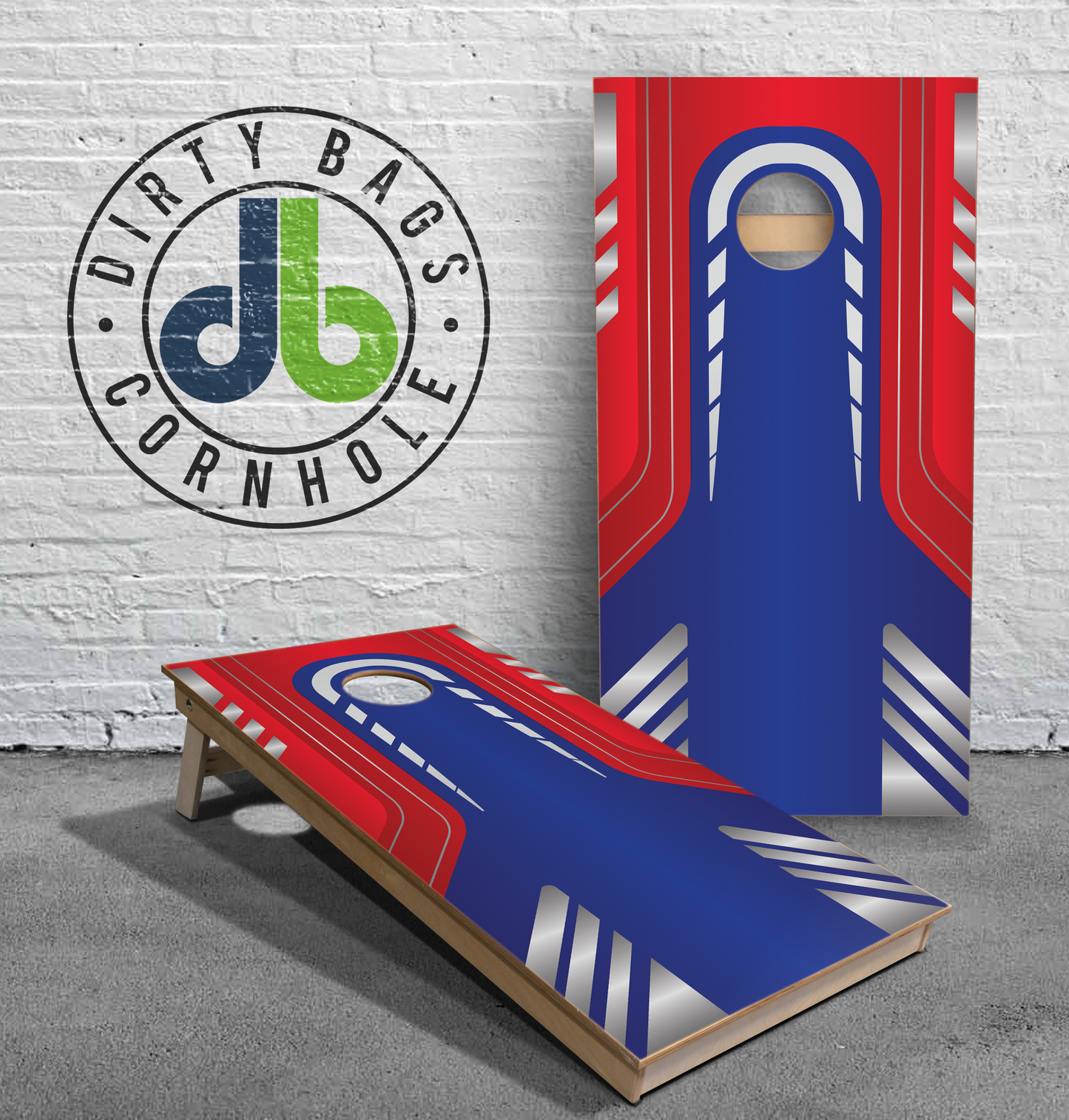 Professional Cornhole Boards - Blue Red Metallic