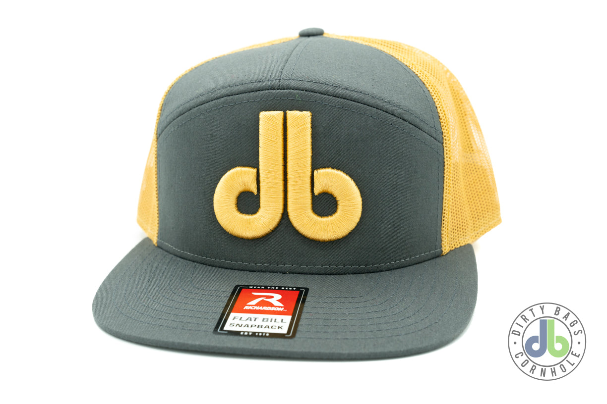 Cornhole Hat - Gray and Gold 7 panel