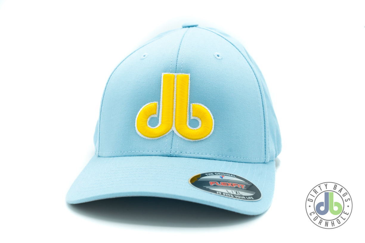 Cornhole Hat - Baby Blue and Yellow Flexfit