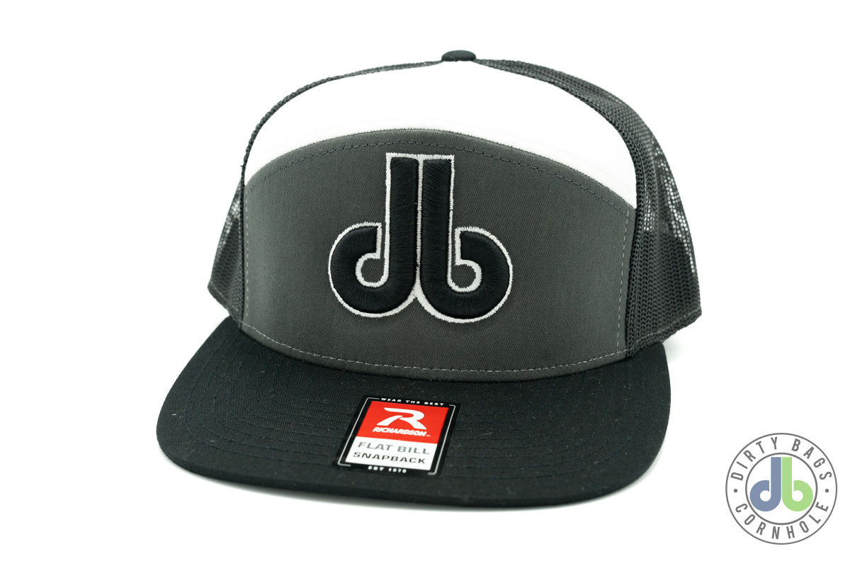 Cornhole Hat - Black, White, Gray 7 panel