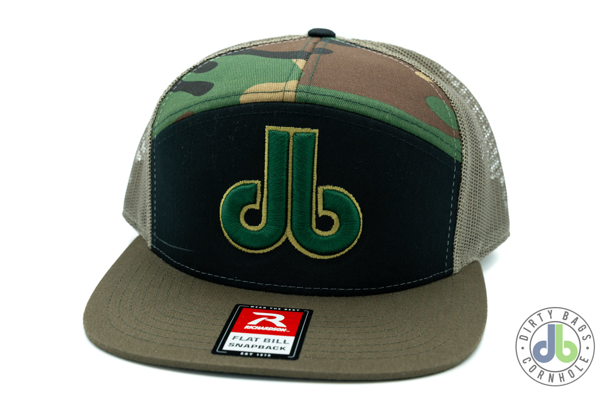 db Cornhole Hat - Camo 7 Panel Forest Green DB