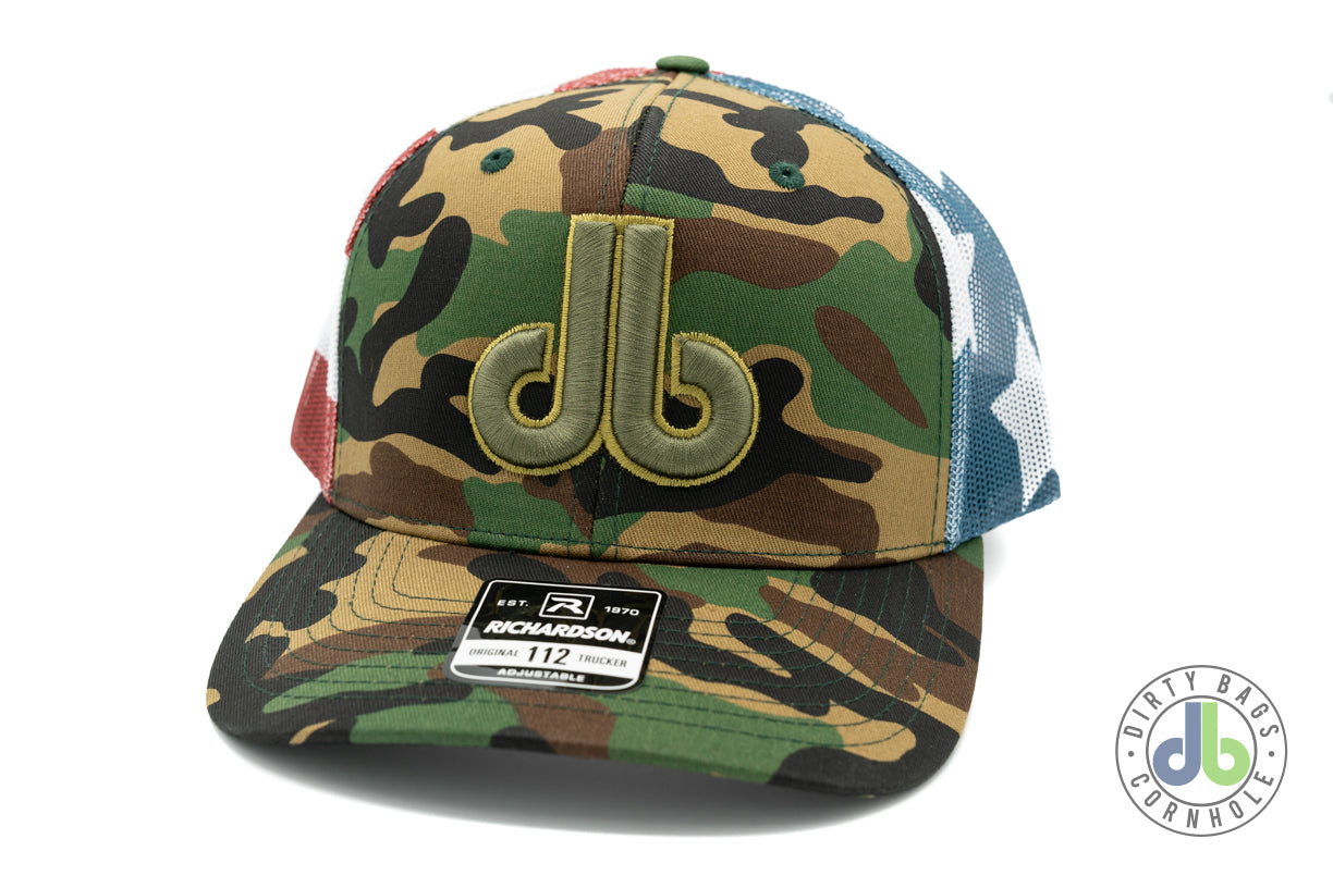 db Cornhole Hat - Camouflage and USA Flag