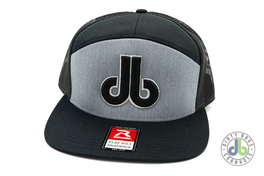 db Cornhole Hat - Black and Gray 7 Panel
