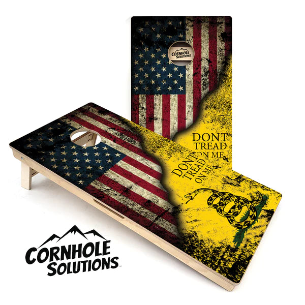 Quick Ship Cornhole Boards - Don't Tread On Me Design