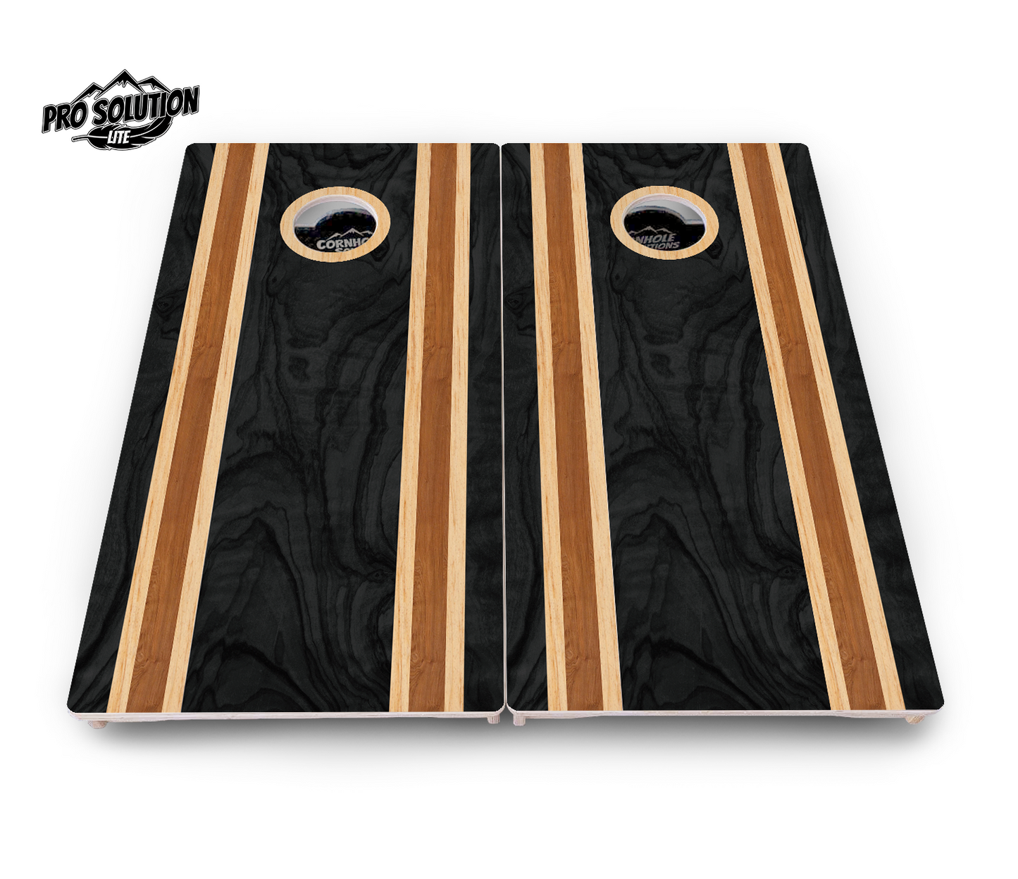 Dark Wood Stripes Cornhole Boards - Pro Solution Lite Series
