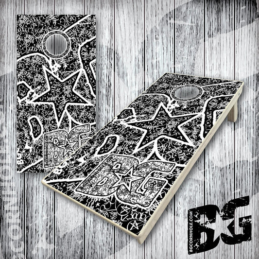 BG Cornhole Boards - Black on White Graffiti