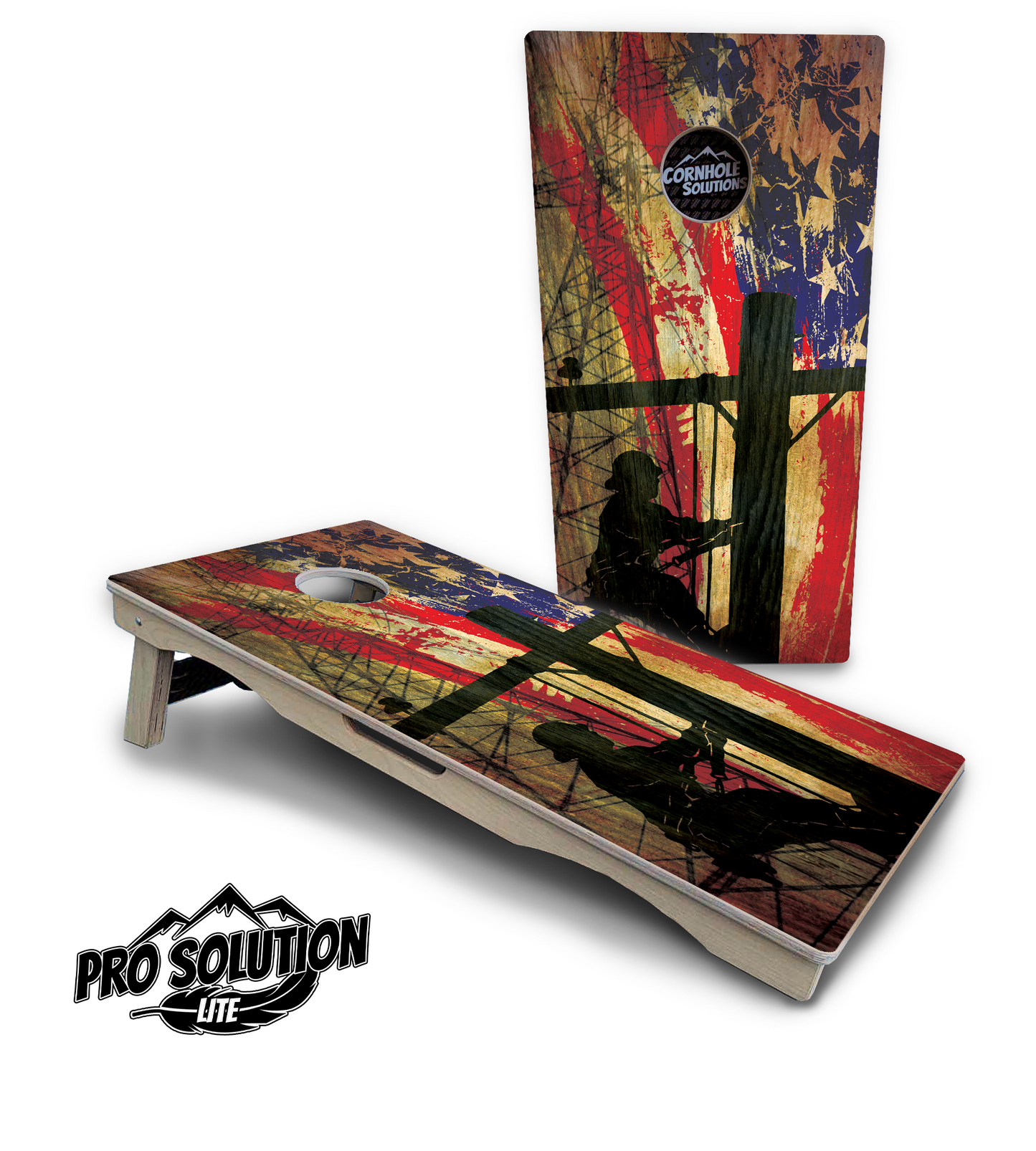 Faded Lineman Flag Cornhole Boards - Pro Solution Lite Series