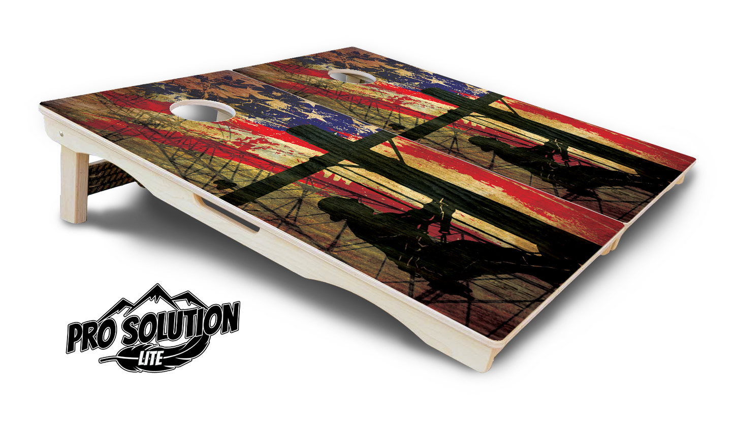 Faded Lineman Flag Cornhole Boards - Pro Solution Lite Series