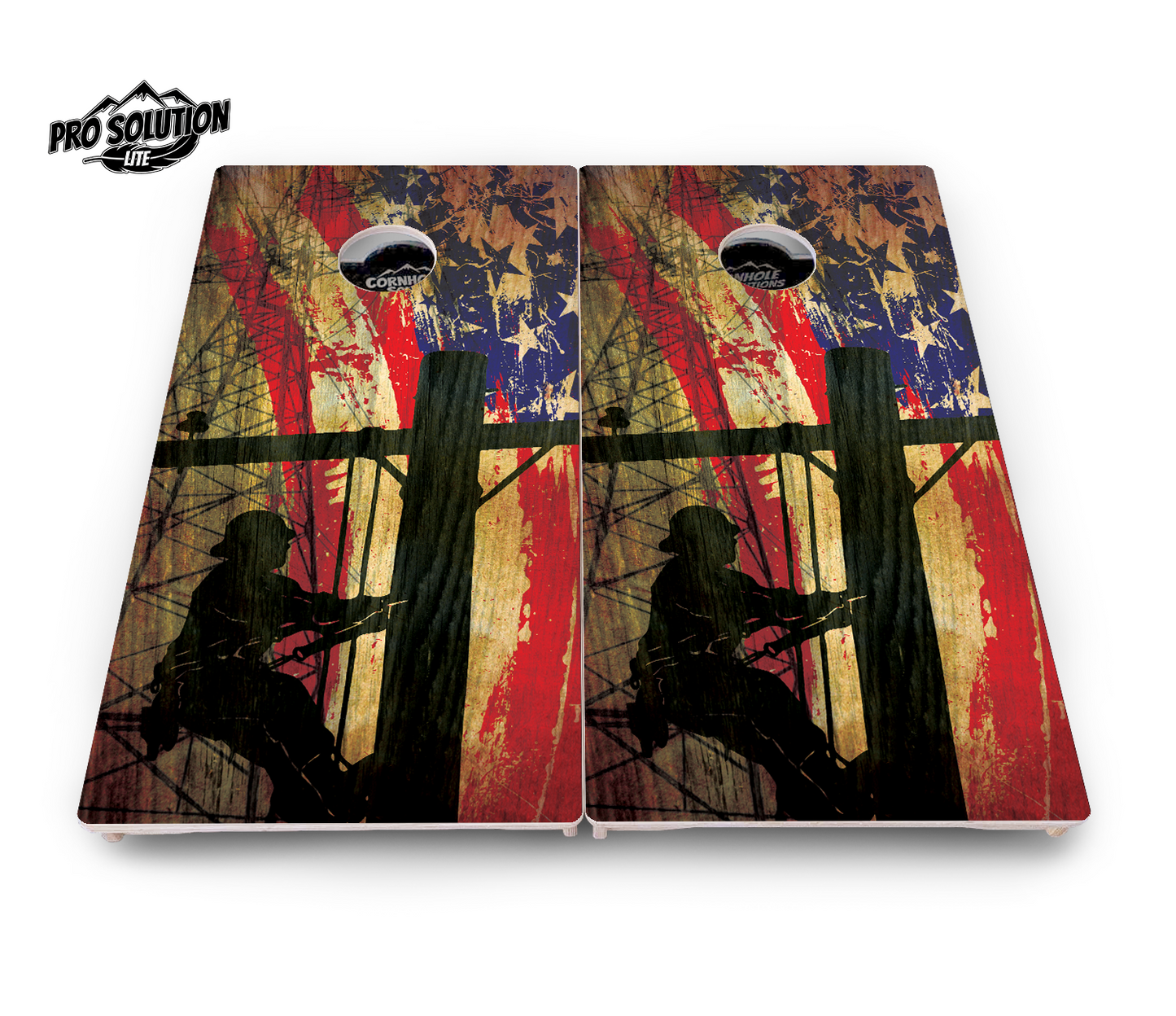 Faded Lineman Flag Cornhole Boards - Pro Solution Lite Series
