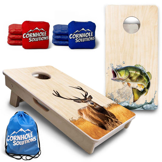 Natural Colorful Deer & Fish - Mini or Vacation Size Cornhole Boards