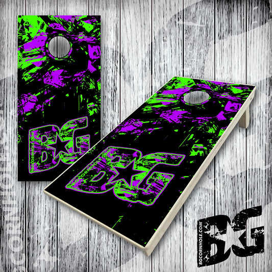 BG Cornhole Boards - Purple Green Grunge
