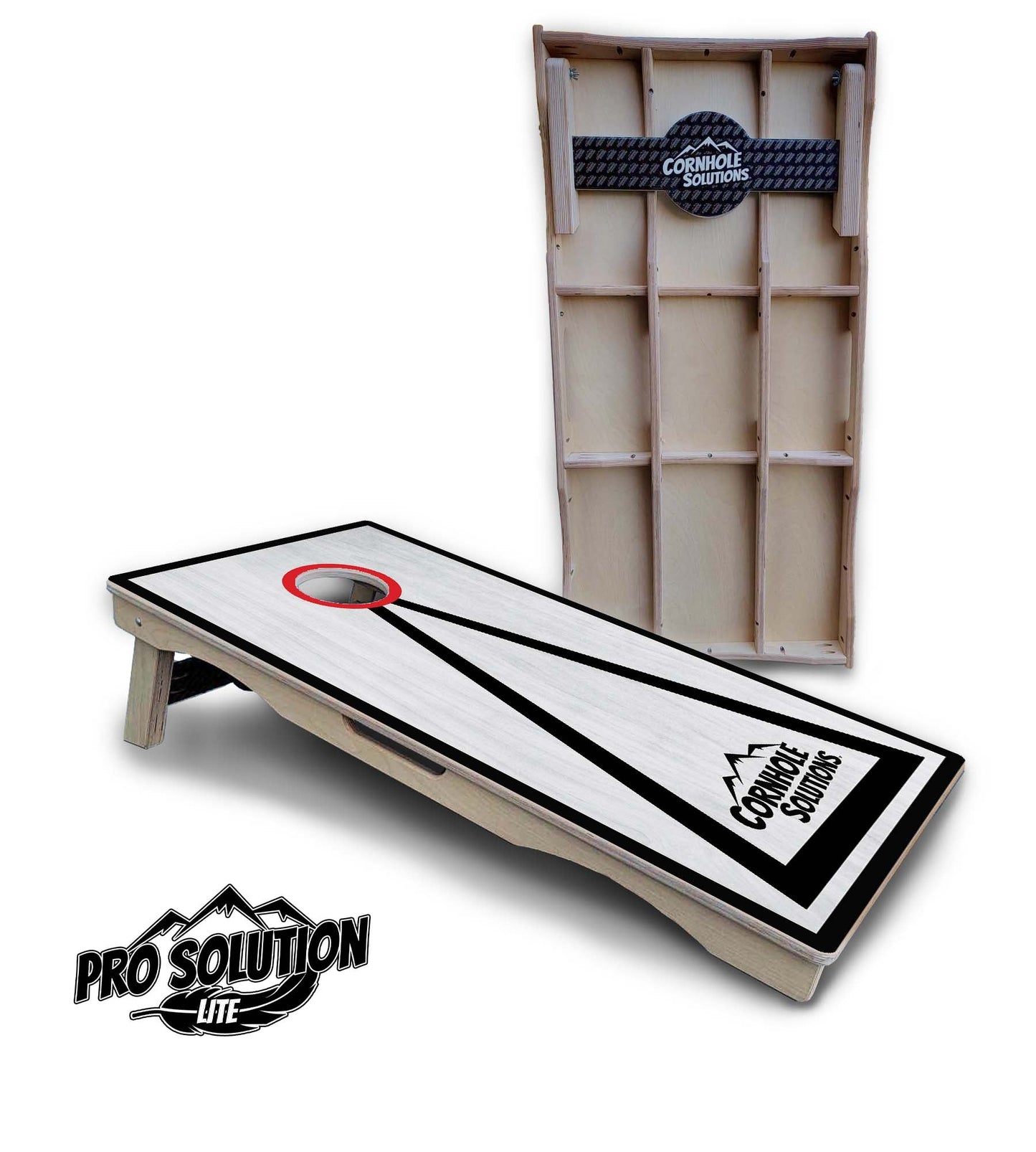 Red/Black Hole Ring Grey Wash Cornhole Boards - Pro Solution Lite Series