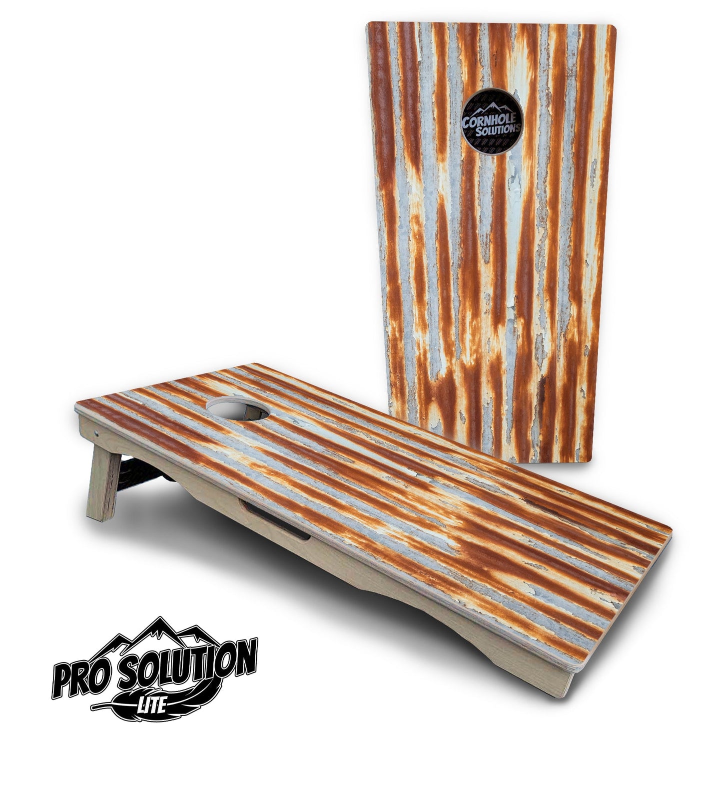 Rustic Rusted Roof Cornhole Boards - Pro Solution Lite Series