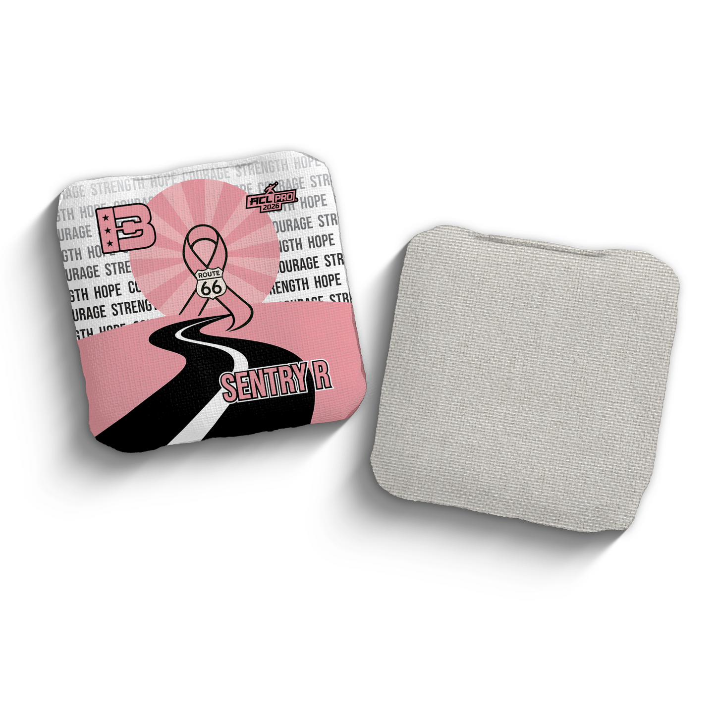 2026 Brotherhood Cornhole Sentry Route 66 Breast Cancer Awareness Collaboration ACL Pro Stamped Cornhole Bags