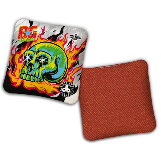 2026 BG Multiple Bag Models - "DB Skull and Flames” Dirty Bags Collab - ACL Pro Stamped Cornhole Bags - SET OF 4 BAGS