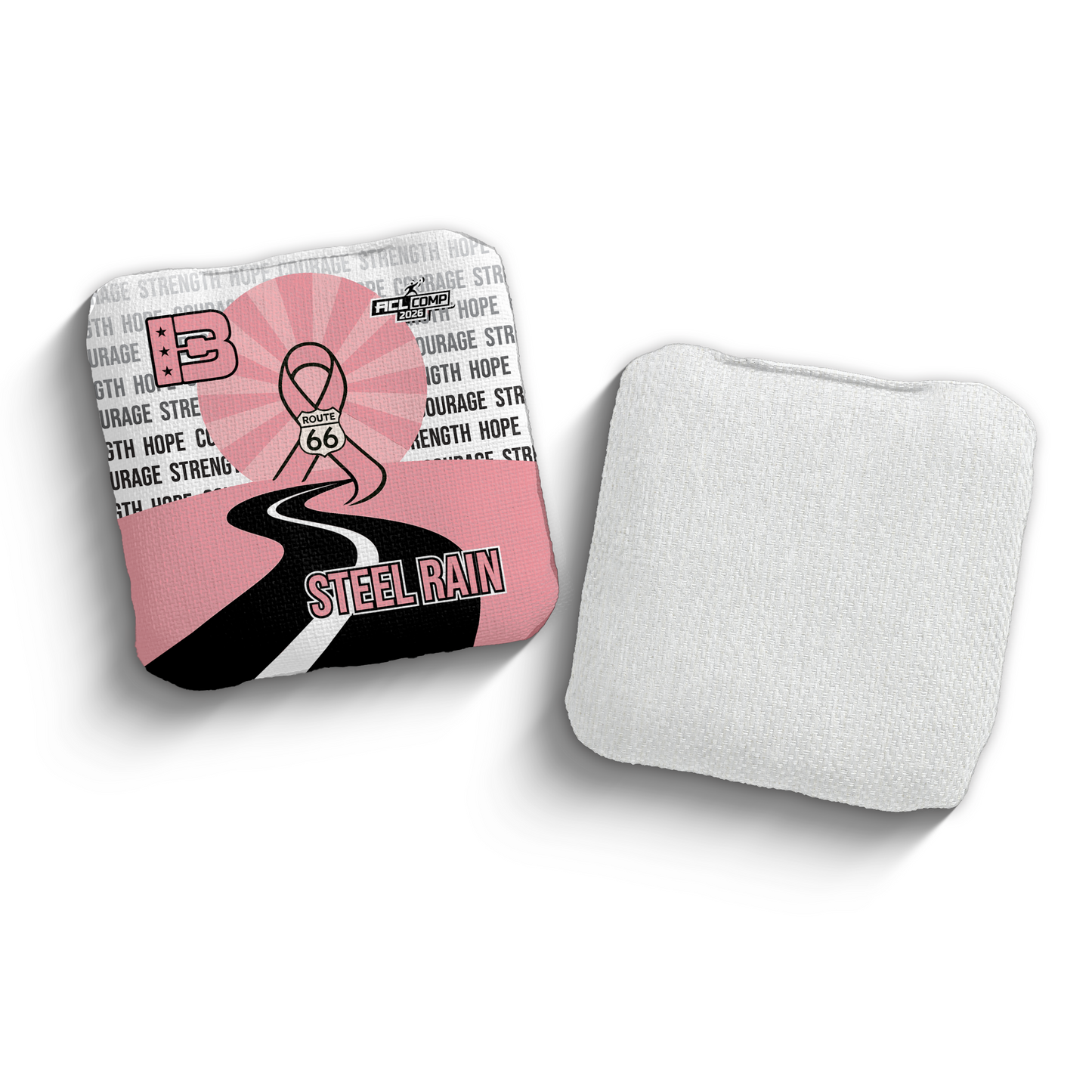 2026 Brotherhood Cornhole Steel Rain Route 66 Breast Cancer Awareness Collaboration ACL Pro Stamped Cornhole Bags