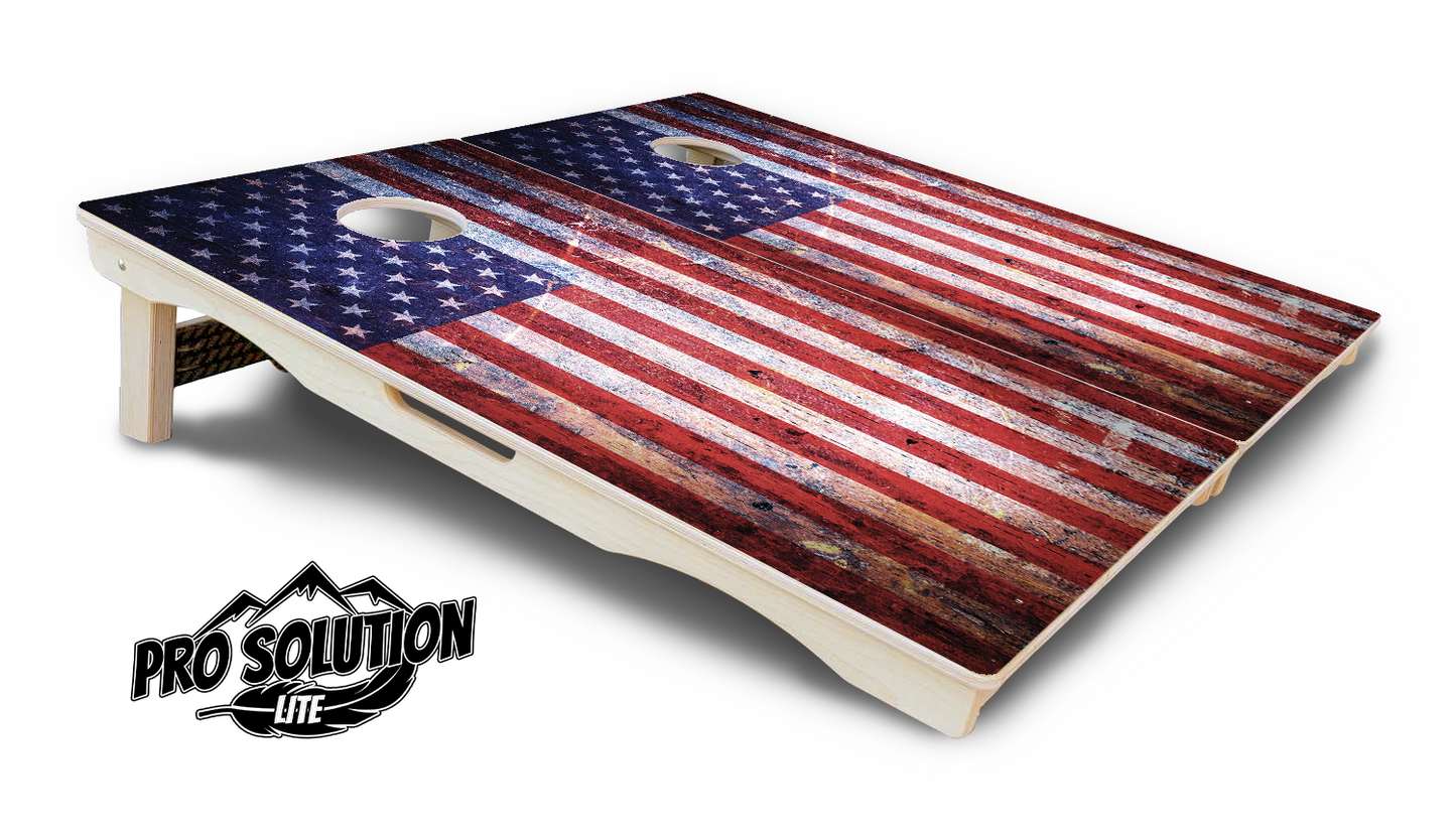 Weathered Flag Cornhole Boards - Pro Solution Lite Series