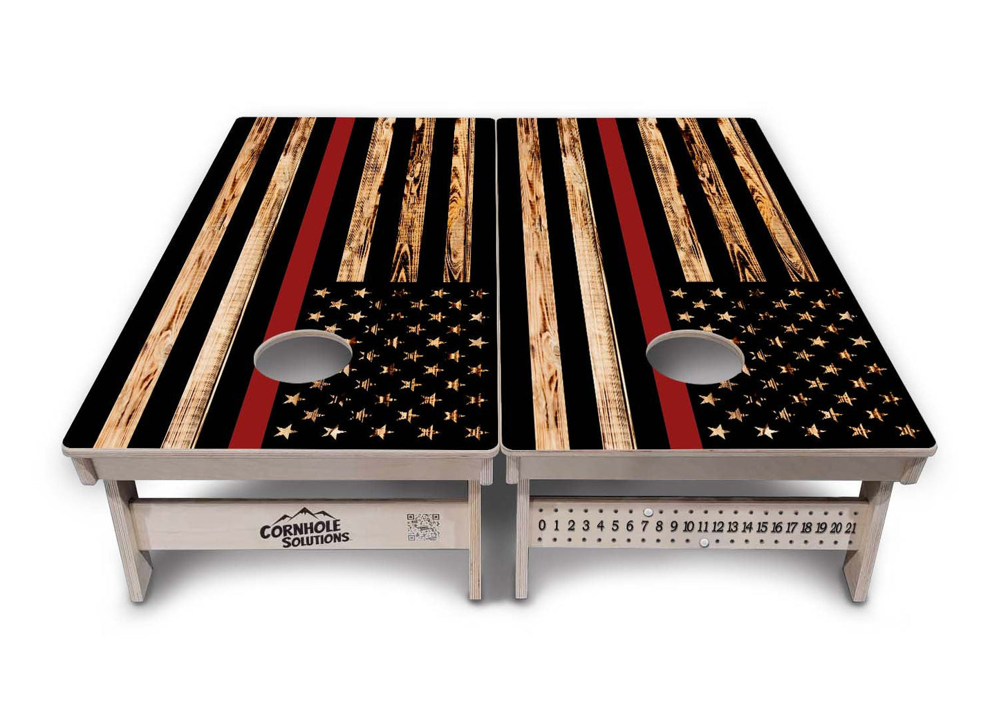 Blue & Red Line Burnt Flag Cornhole Boards - Professional Tournament Series
