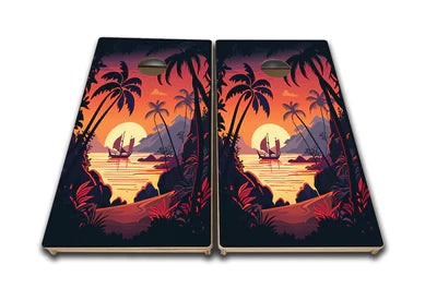 Tournament Quality Cornhole Boards - Beach Sunset Orange
